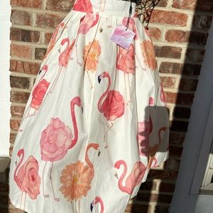 NWT RETRO SKIRT WITH FLAMINGO AND FLOWER PATTERN